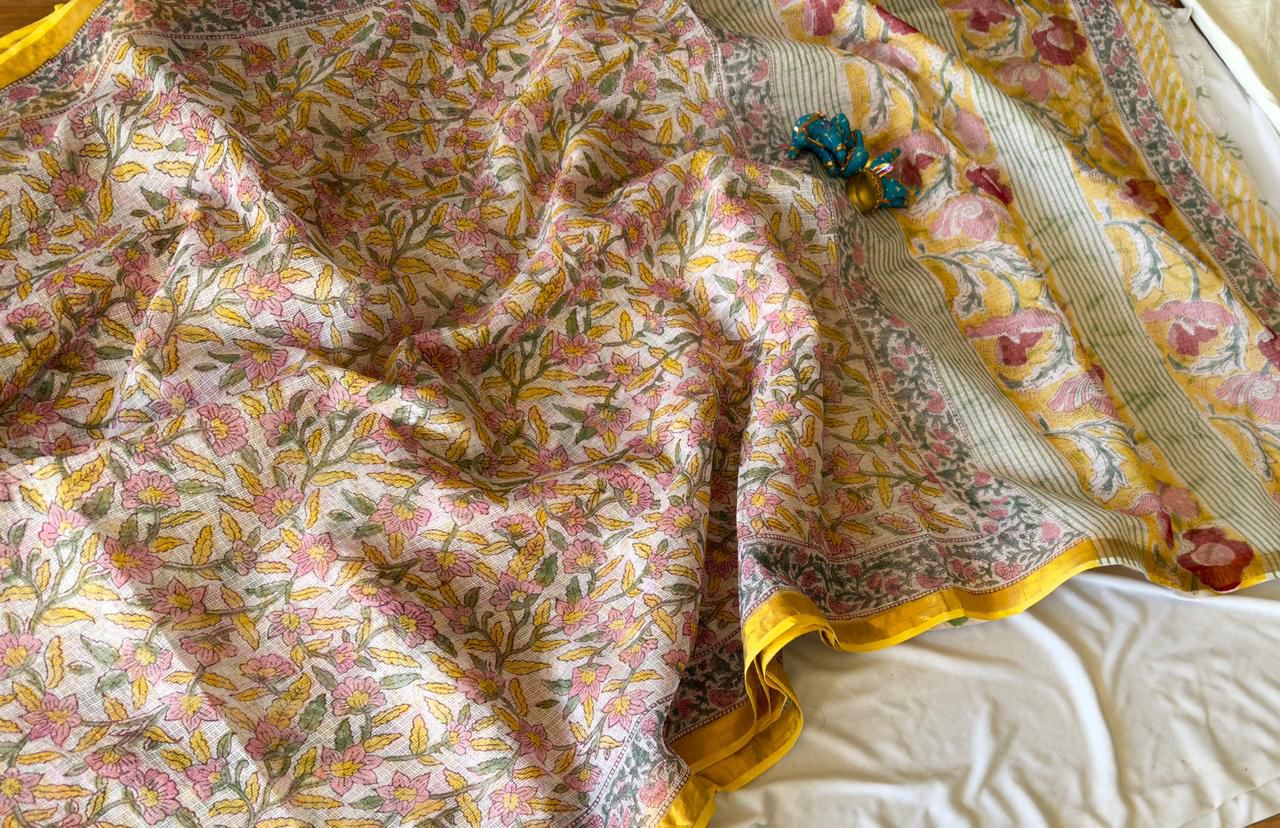 Pinacolada- Kota Cotton Saree with Hand Block Print