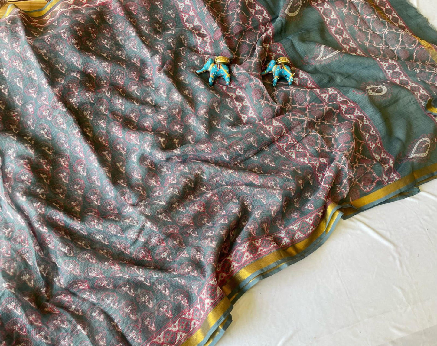 Misty Valleys - Kota Cotton Saree with Hand Block Print