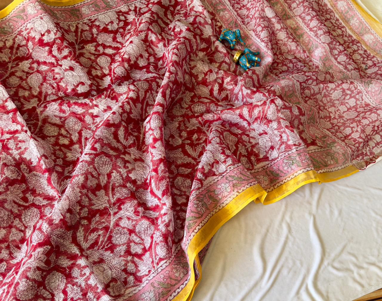 Pomegranate Rubies - Kota Cotton Saree with Hand Block Print