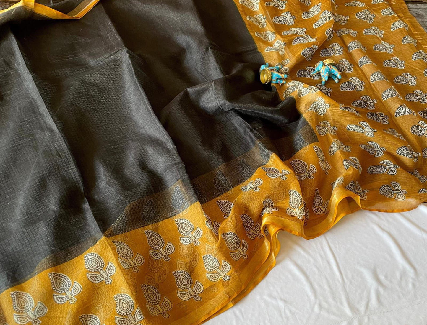 Black Magic - Kota Cotton Saree with Hand Block Print