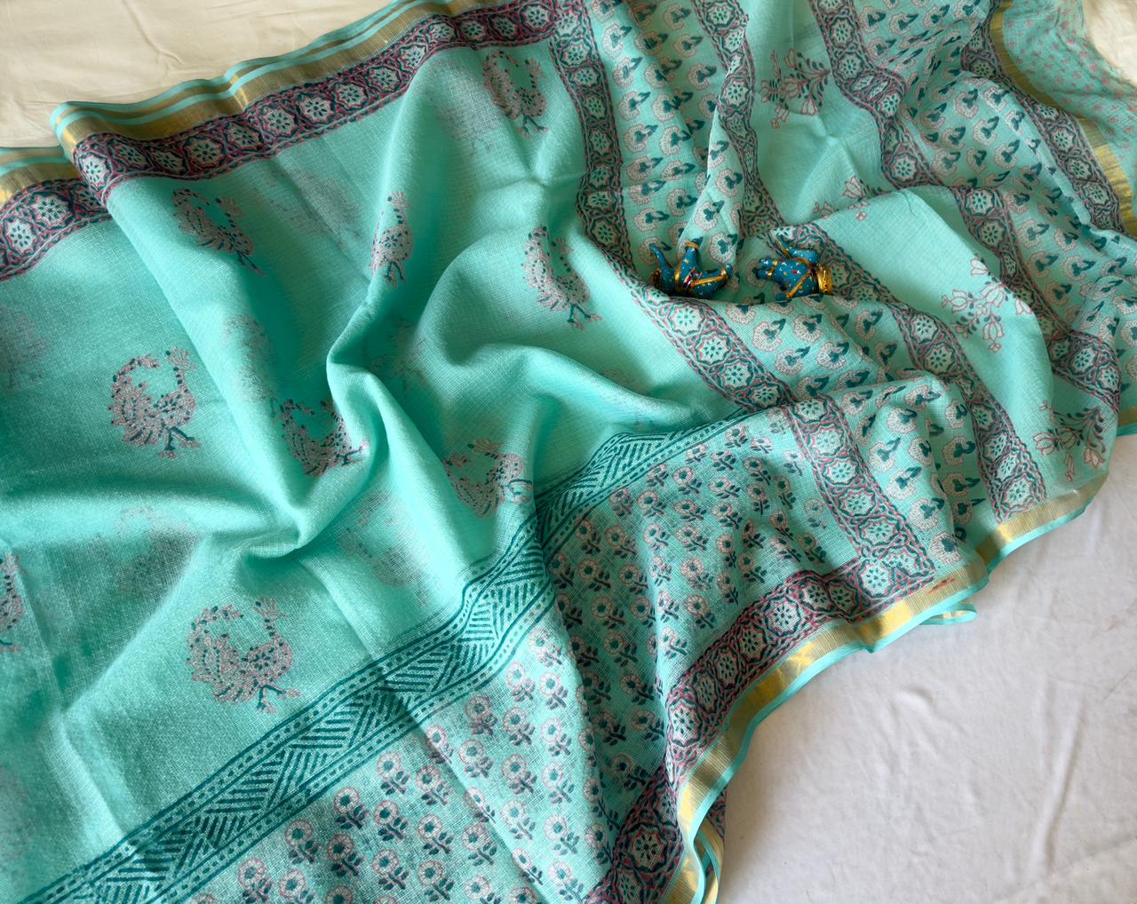 Blue Bird - Kota Cotton Saree with Hand Block Print