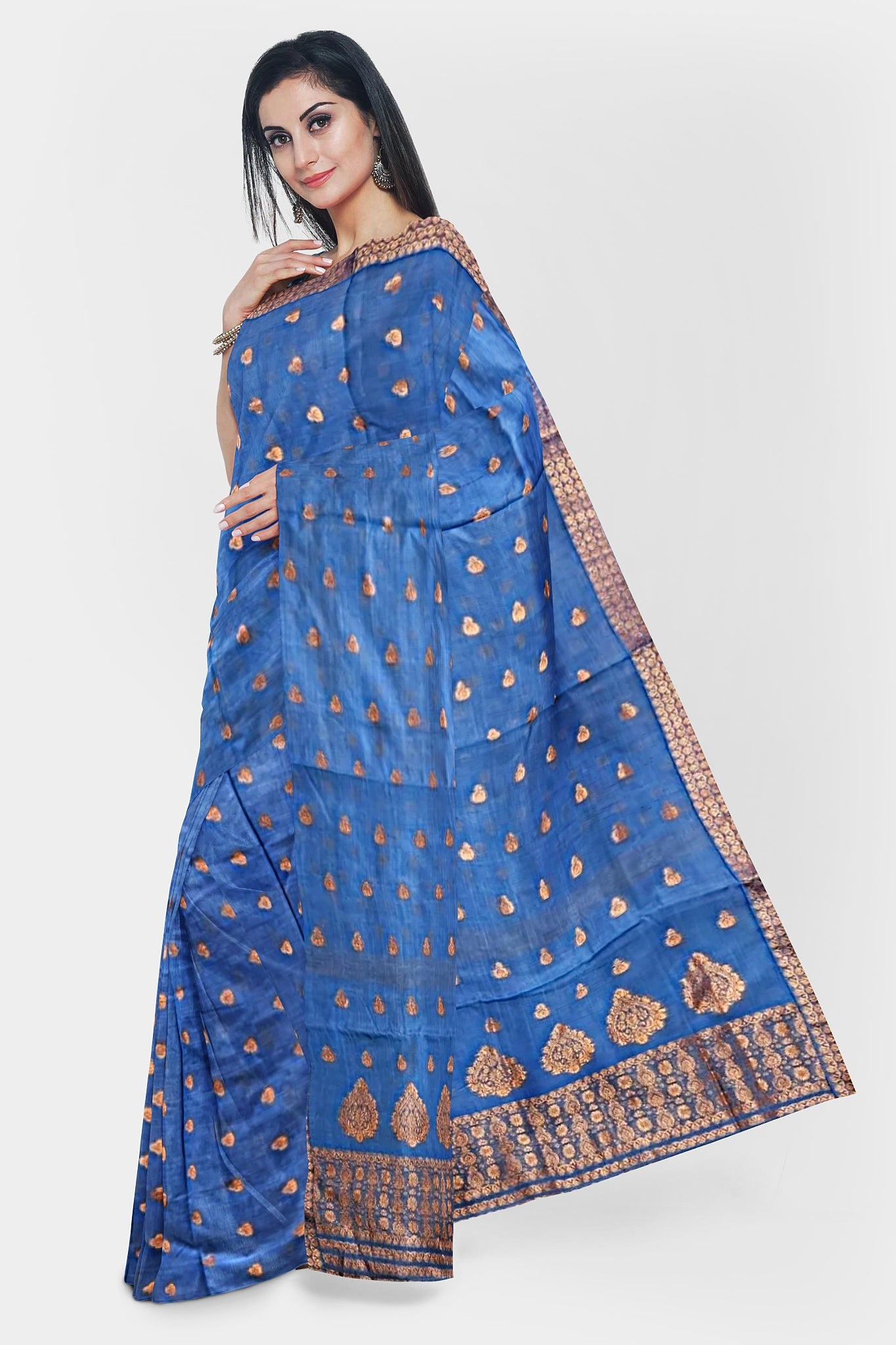 Blue Cotton Assamese Saree