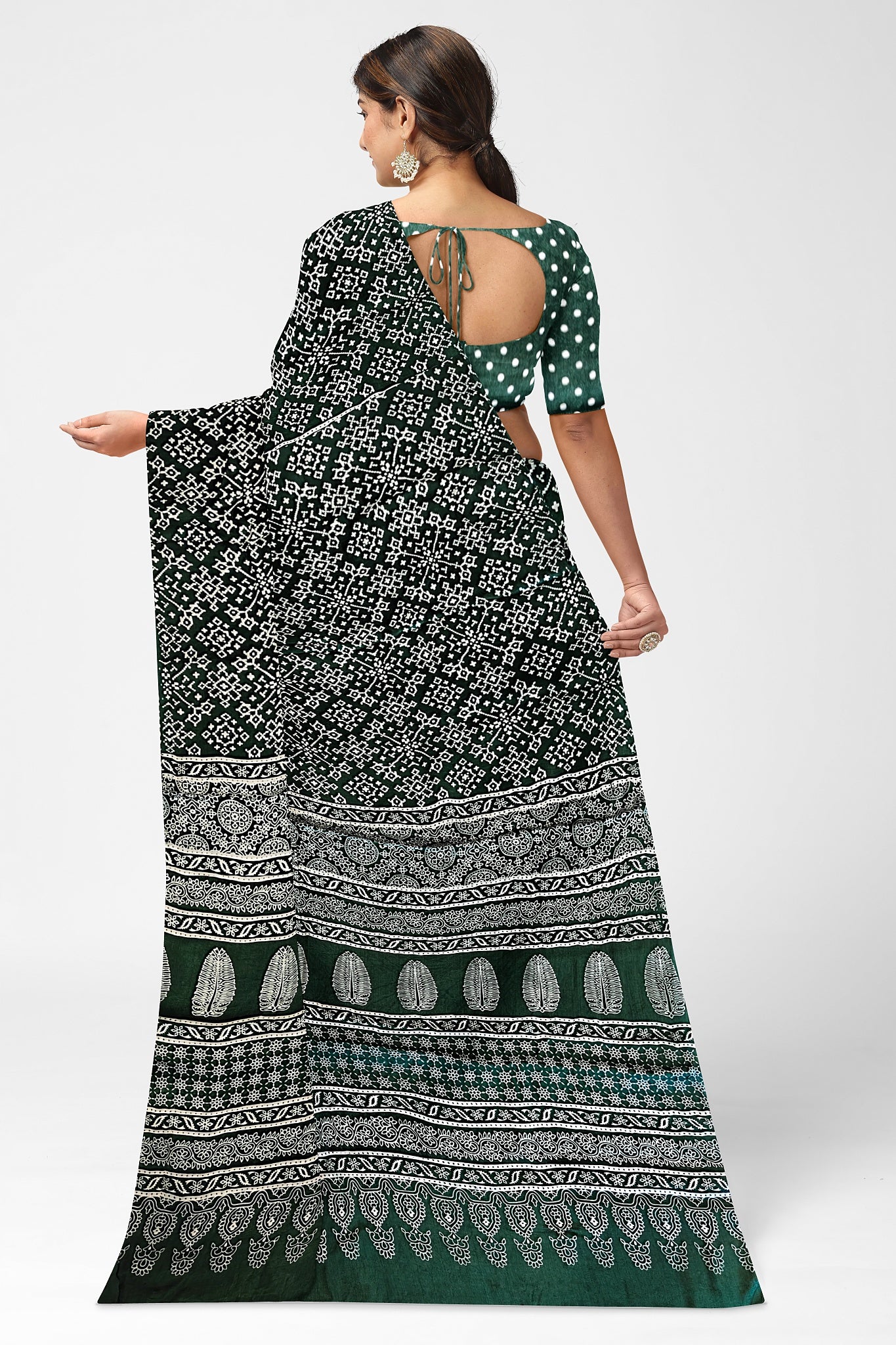 Soft Emerald - Semi Modal Silk Ajrakh Saree