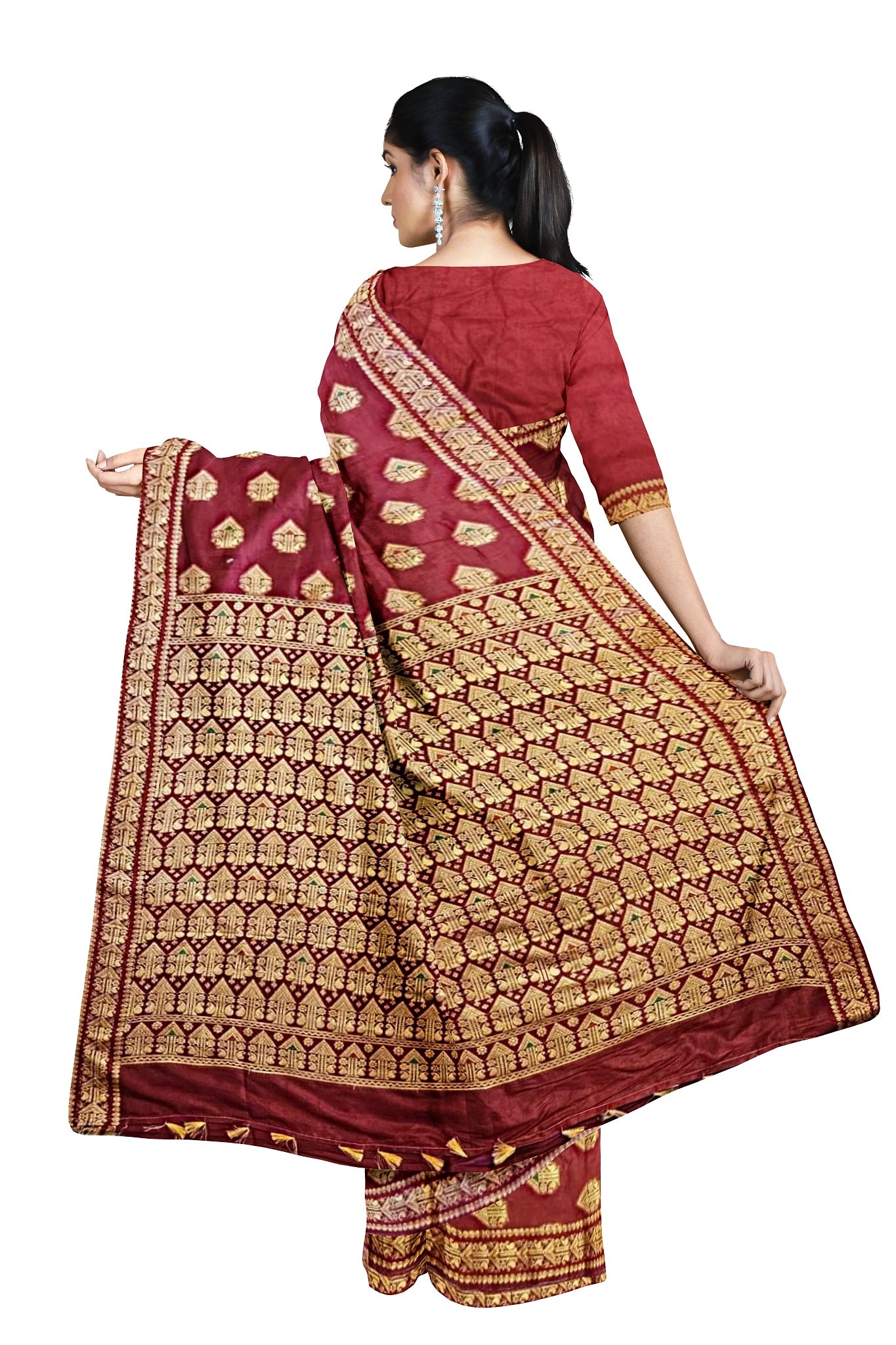 Maroon Assamese Saree