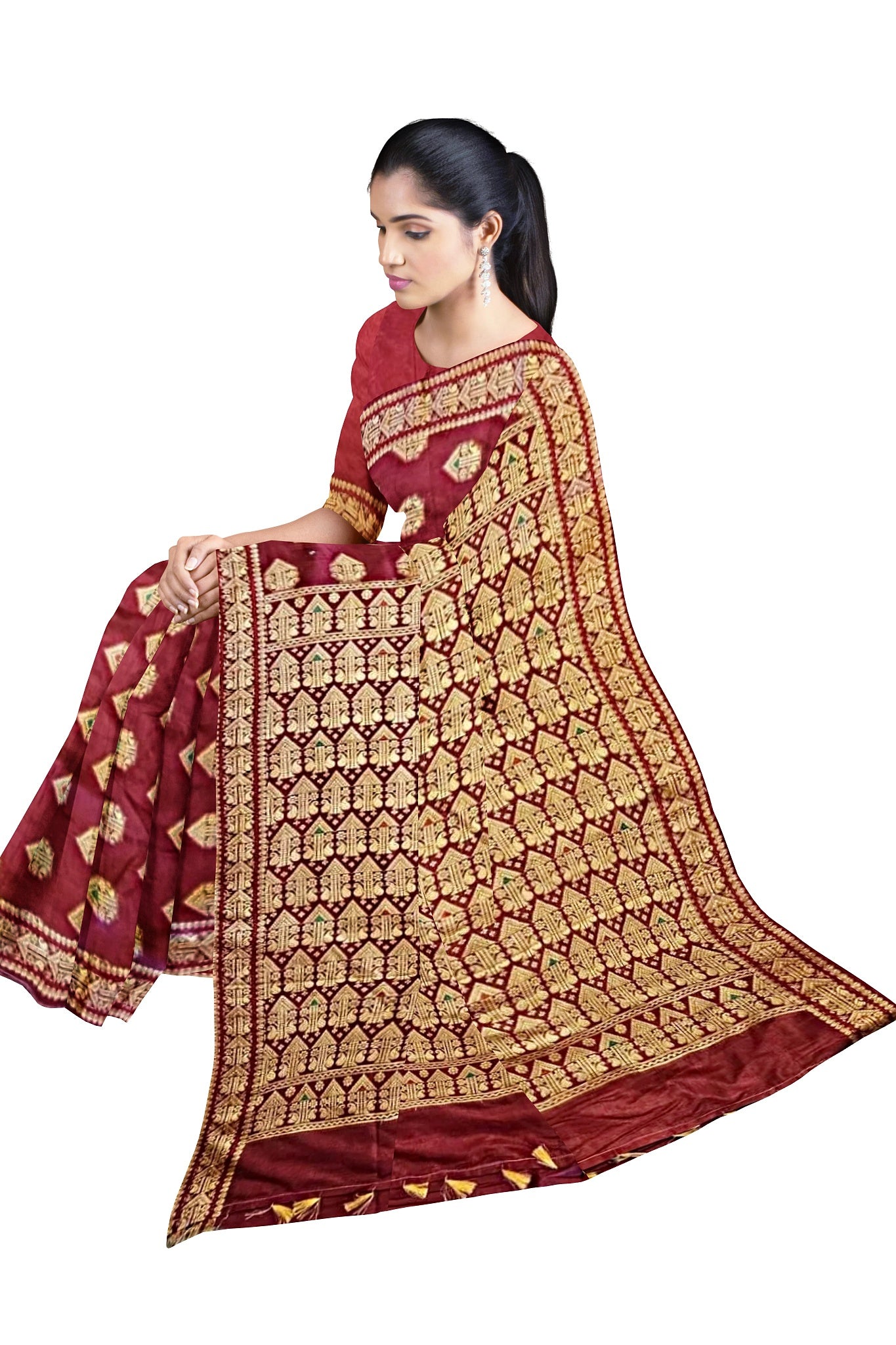 Maroon Assamese Saree