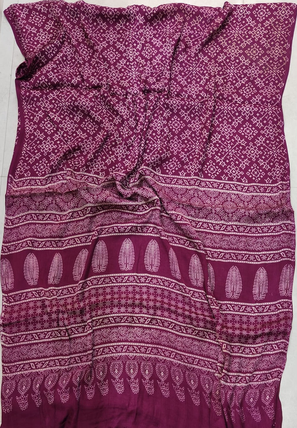 Plush Pink- Patola Design Semi Modal Silk Ajrakh Saree