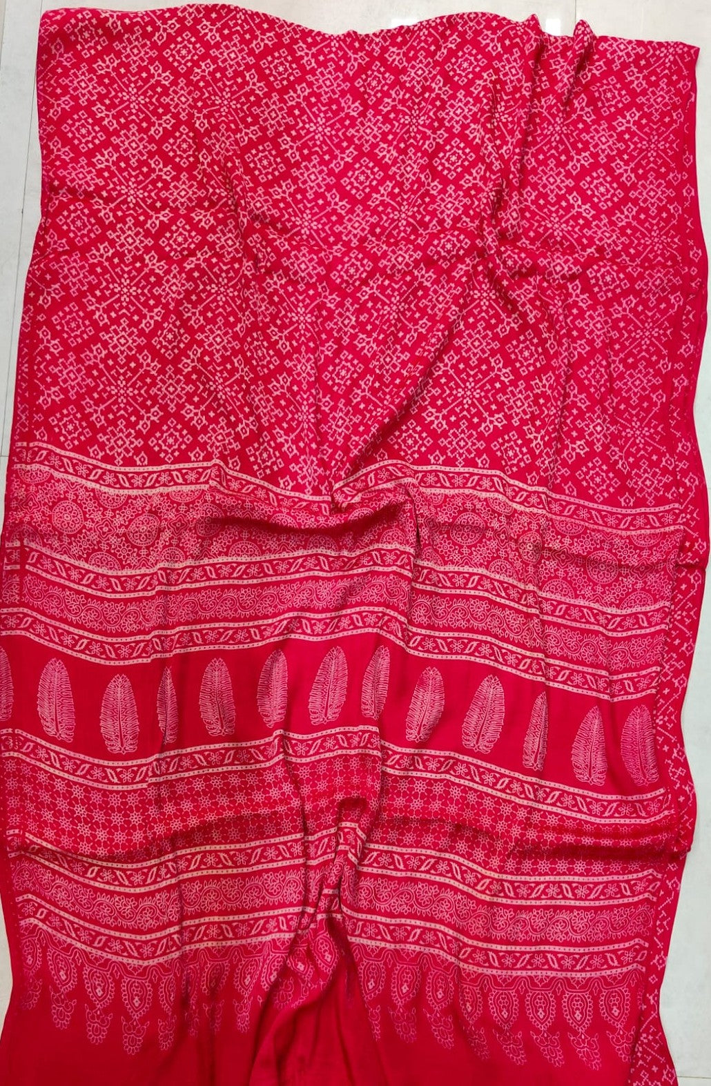 Plush Red- Patola Design Semi Modal Silk Ajrakh Saree