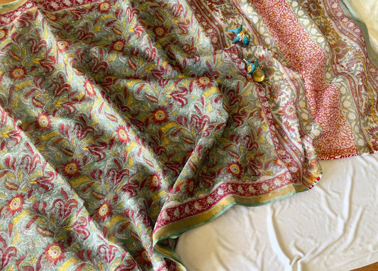 Mellow Garden - Kota Cotton Saree with Hand Block Print