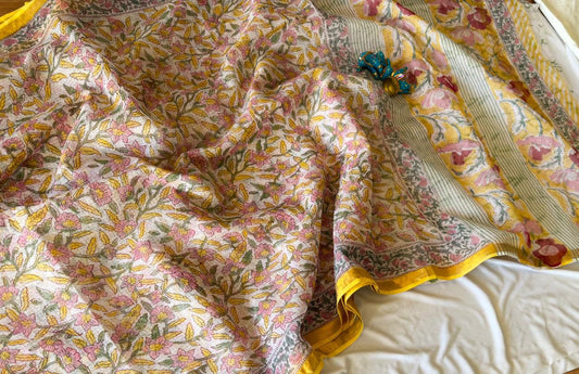 Pinacolada- Kota Cotton Saree with Hand Block Print