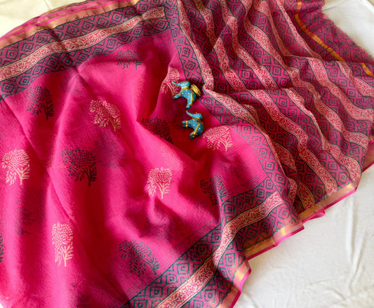 Rosalyn- Kota Cotton Saree with Hand Block Print
