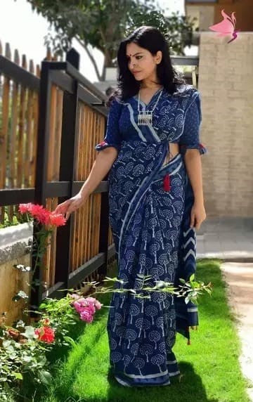 Beyrl- Soft Cotton Indigo  Saree