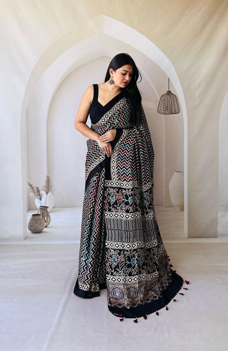 Ajrakh Saree – Night in the Desert