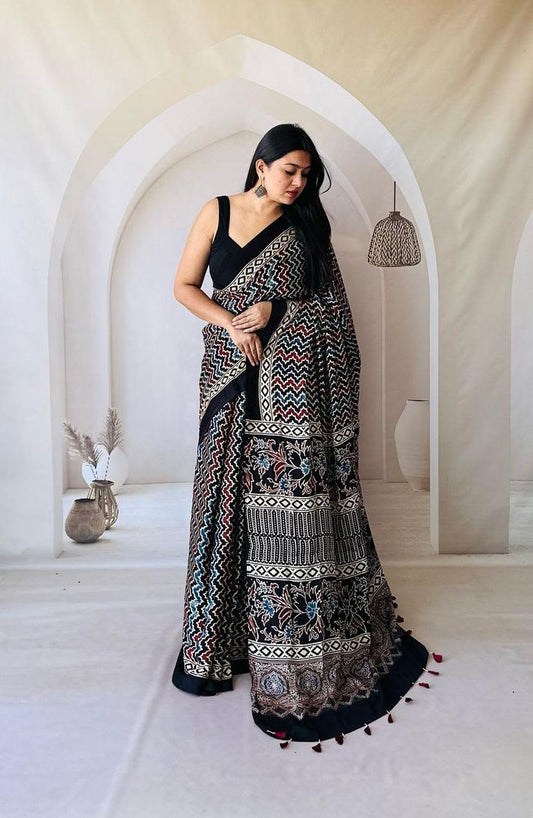 Ajrakh Saree – Night in the Desert