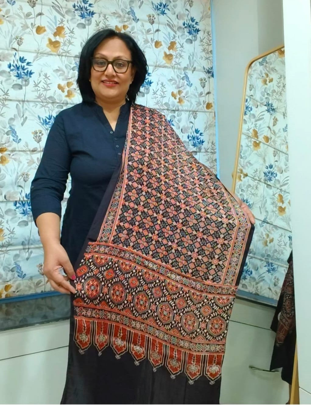 Black Patola Print Modal Silk Stole for Women