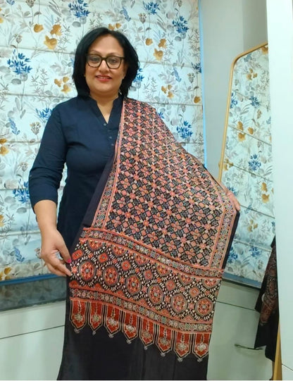 Black Patola Print Modal Silk Stole for Women