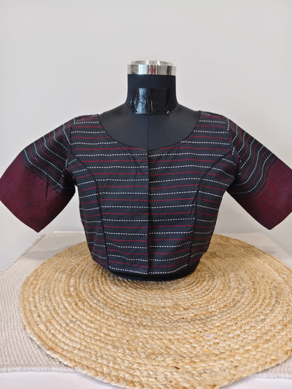 Black Woven Blouse with Multicolour Weaves