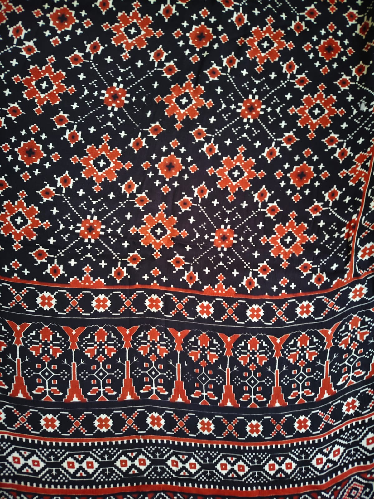 Black Patola Ajrakh Print Modal Silk Stole for Women
