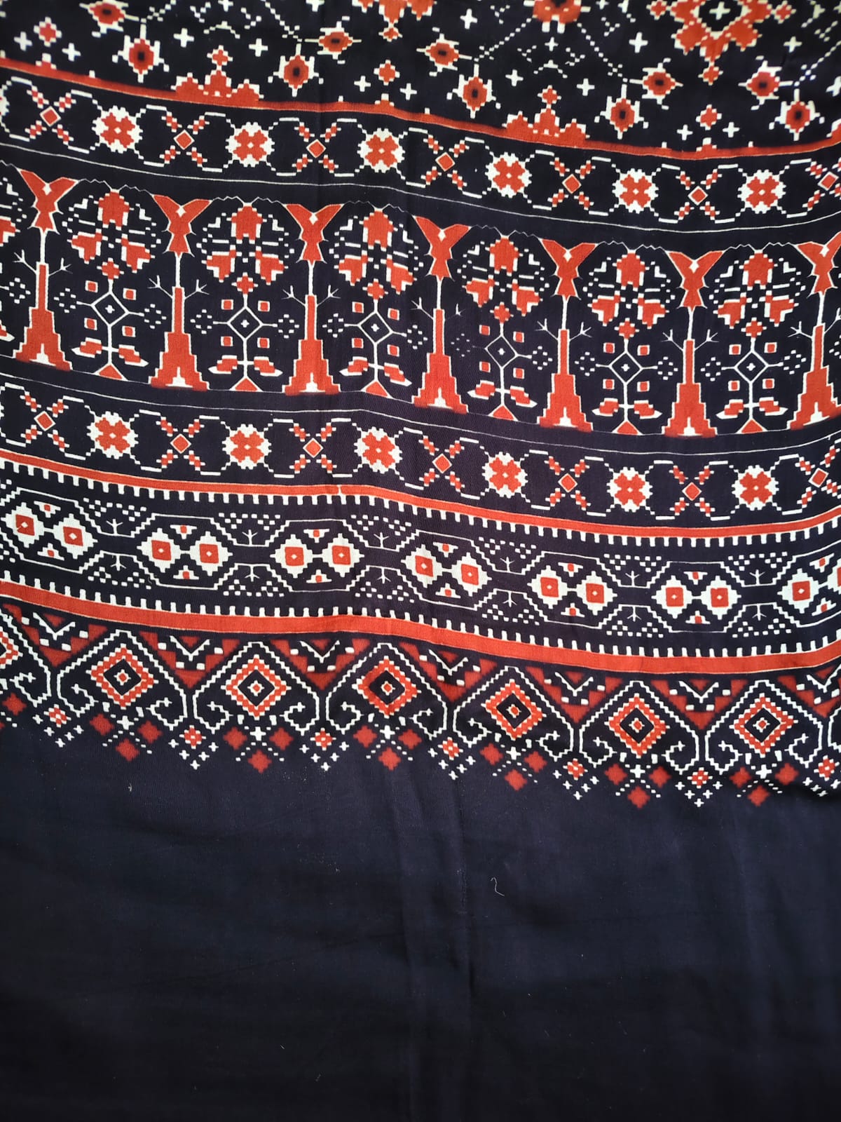 Black Patola Ajrakh Print Modal Silk Stole for Women