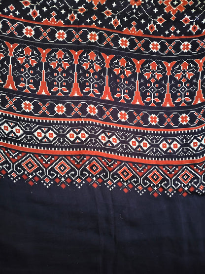 Black Patola Ajrakh Print Modal Silk Stole for Women