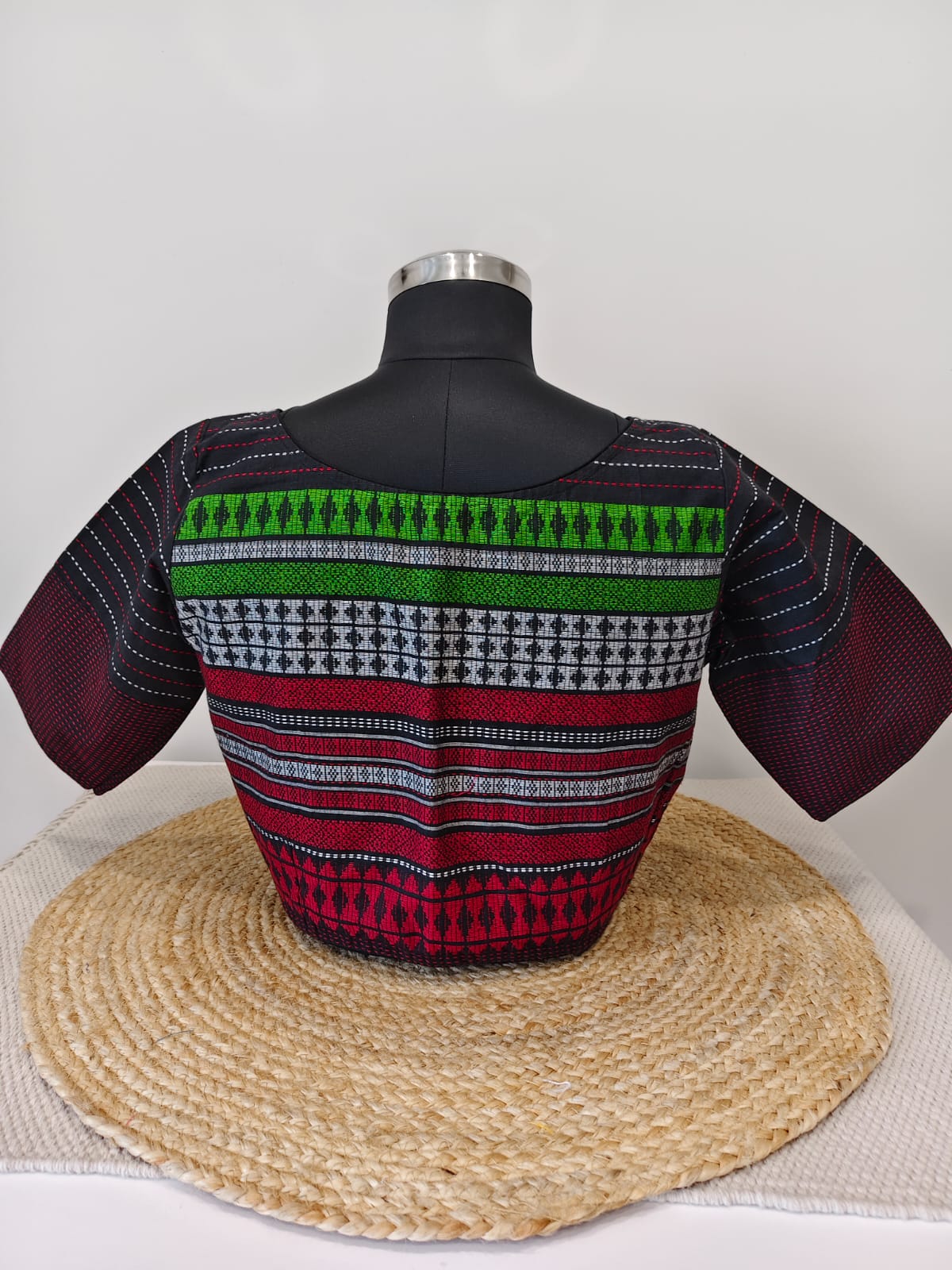 Black Woven Blouse with Multicolour Weaves
