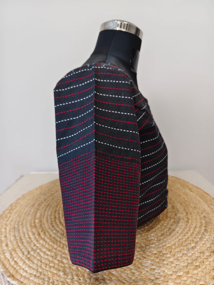 Black Woven Blouse with Multicolour Weaves