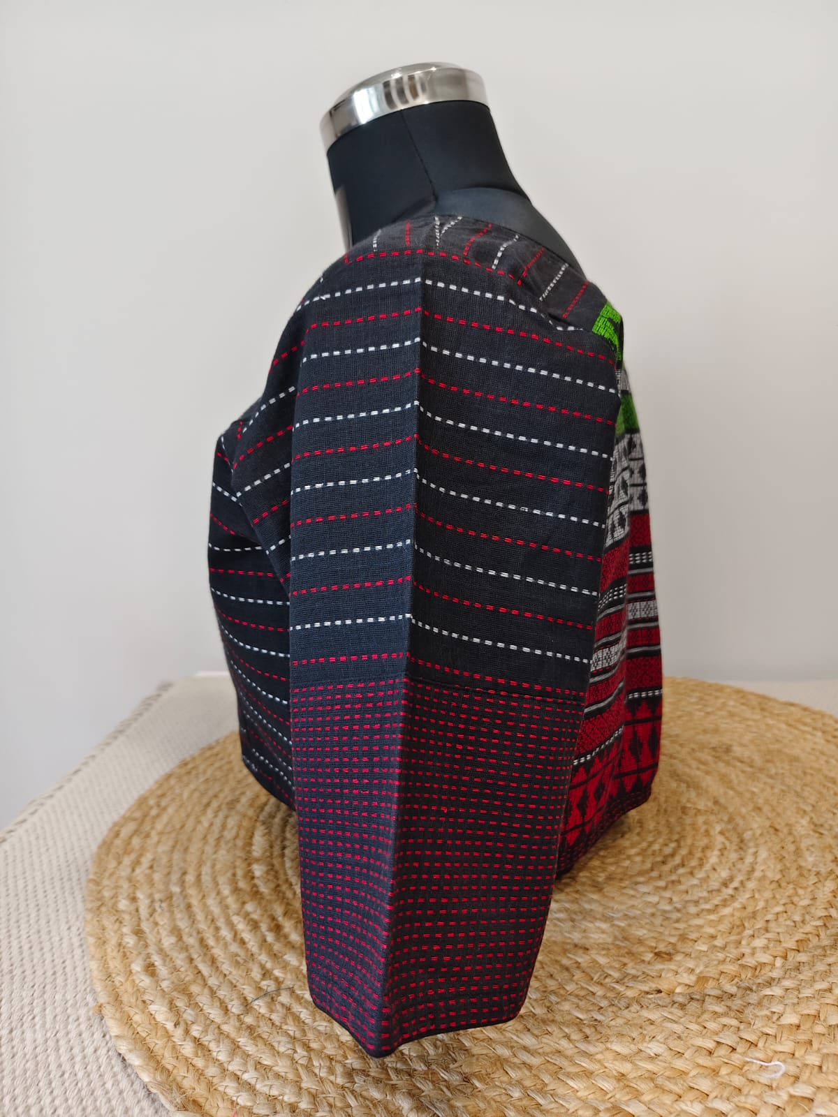 Black Woven Blouse with Multicolour Weaves