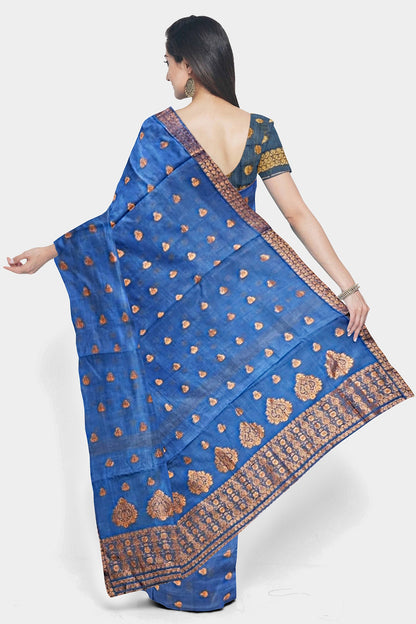 Blue Cotton Assamese Saree