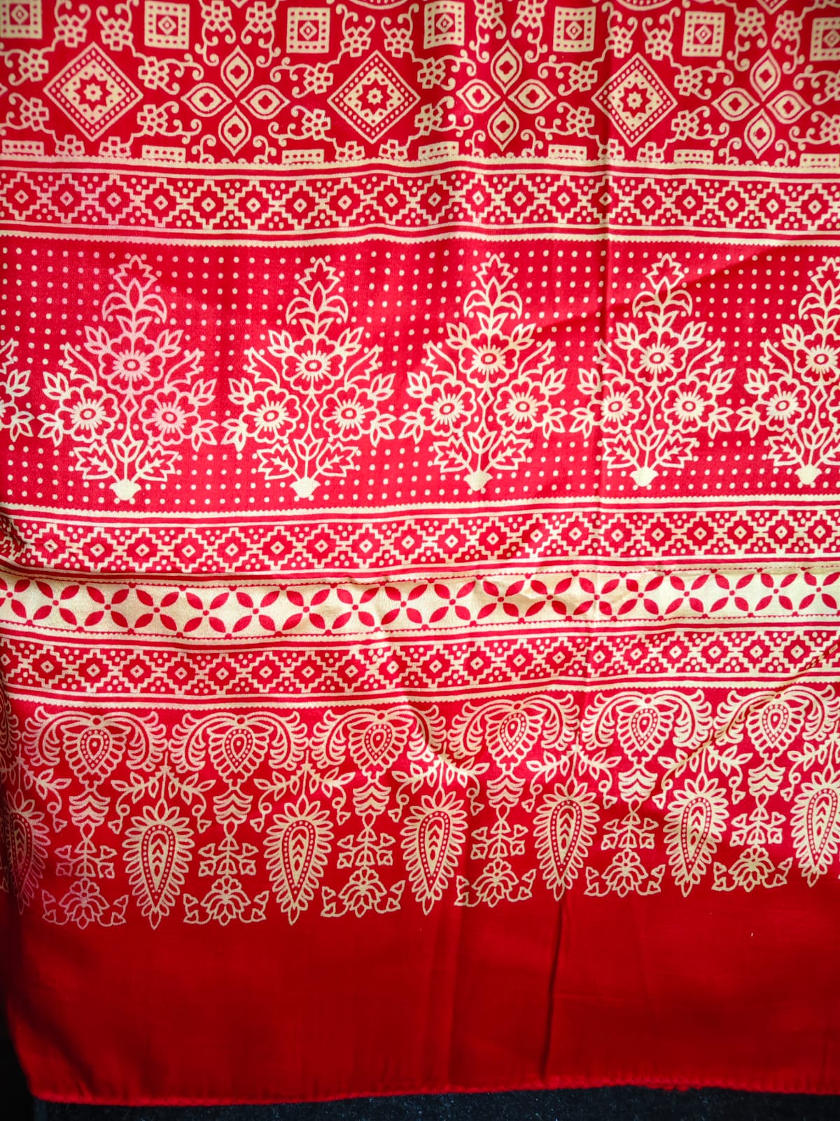 Bright Red Ajrakh Print Modal Silk Stole for Women