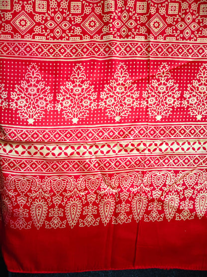 Bright Red Ajrakh Print Modal Silk Stole for Women