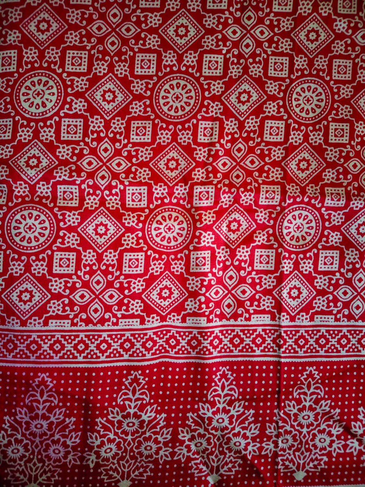 Bright Red Ajrakh Print Modal Silk Stole for Women