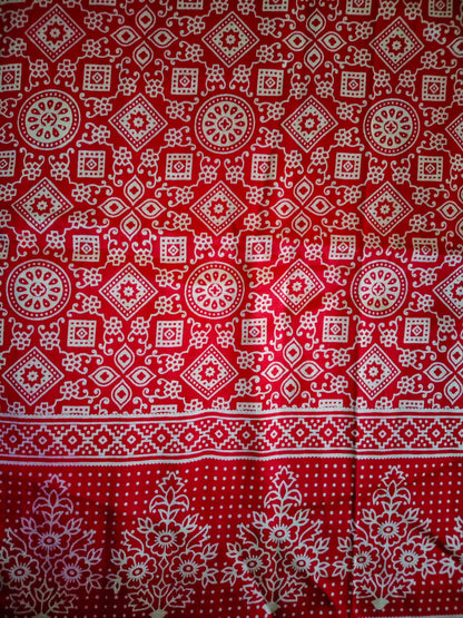 Bright Red Ajrakh Print Modal Silk Stole for Women