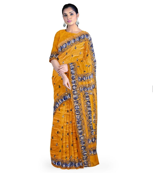 Yellow Kantha Stitch Saree