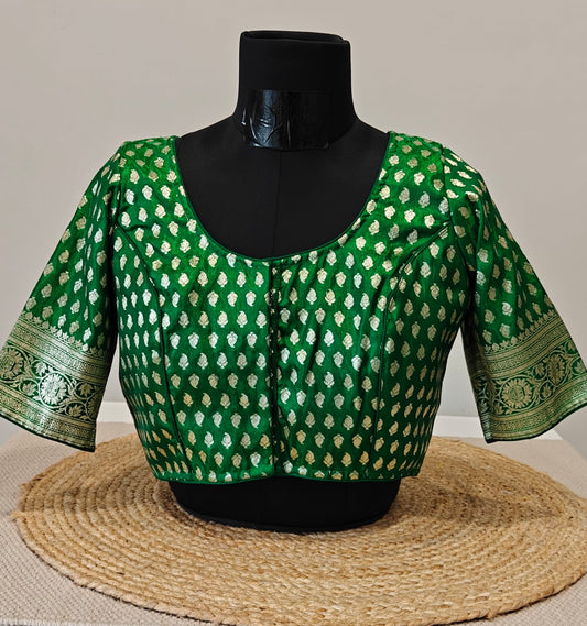 Banarasi Green Buti Katan Blouse