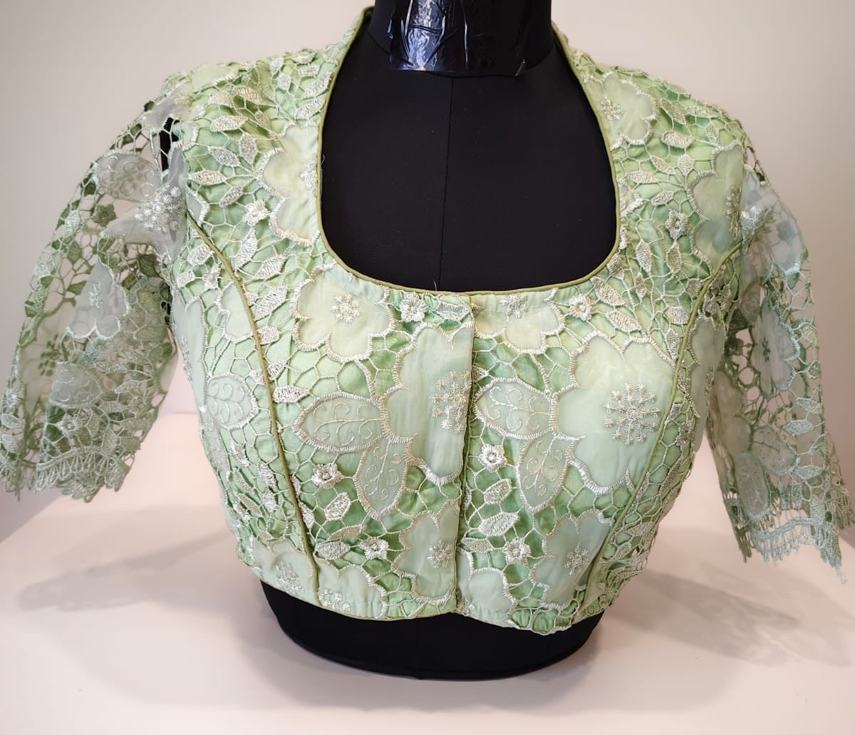 Pista Green Organza Cutwork Blouse