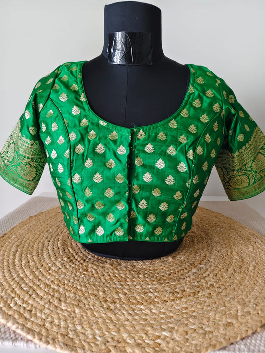Banarasi Green Leaf Katan Blouse