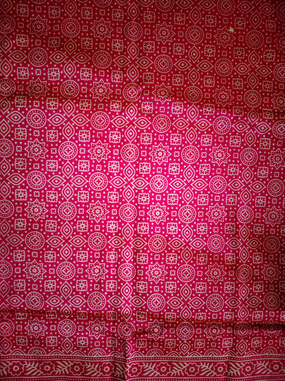 Hot Pink Ajrakh Print Modal Silk Stole for Women