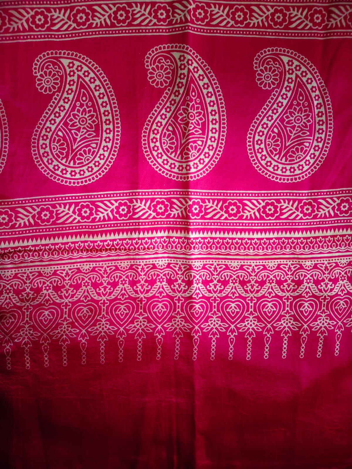 Hot Pink Ajrakh Print Modal Silk Stole for Women