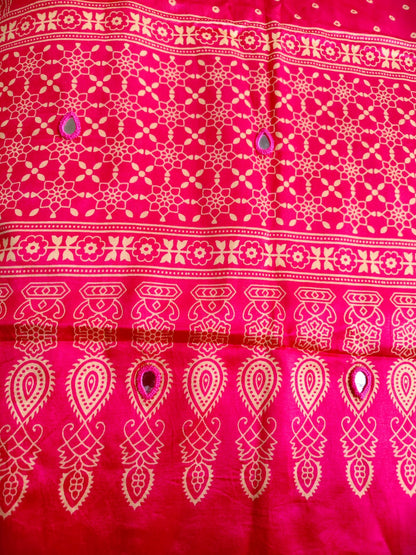 Hot Pink Mirror Work Modal Silk Stole for Women