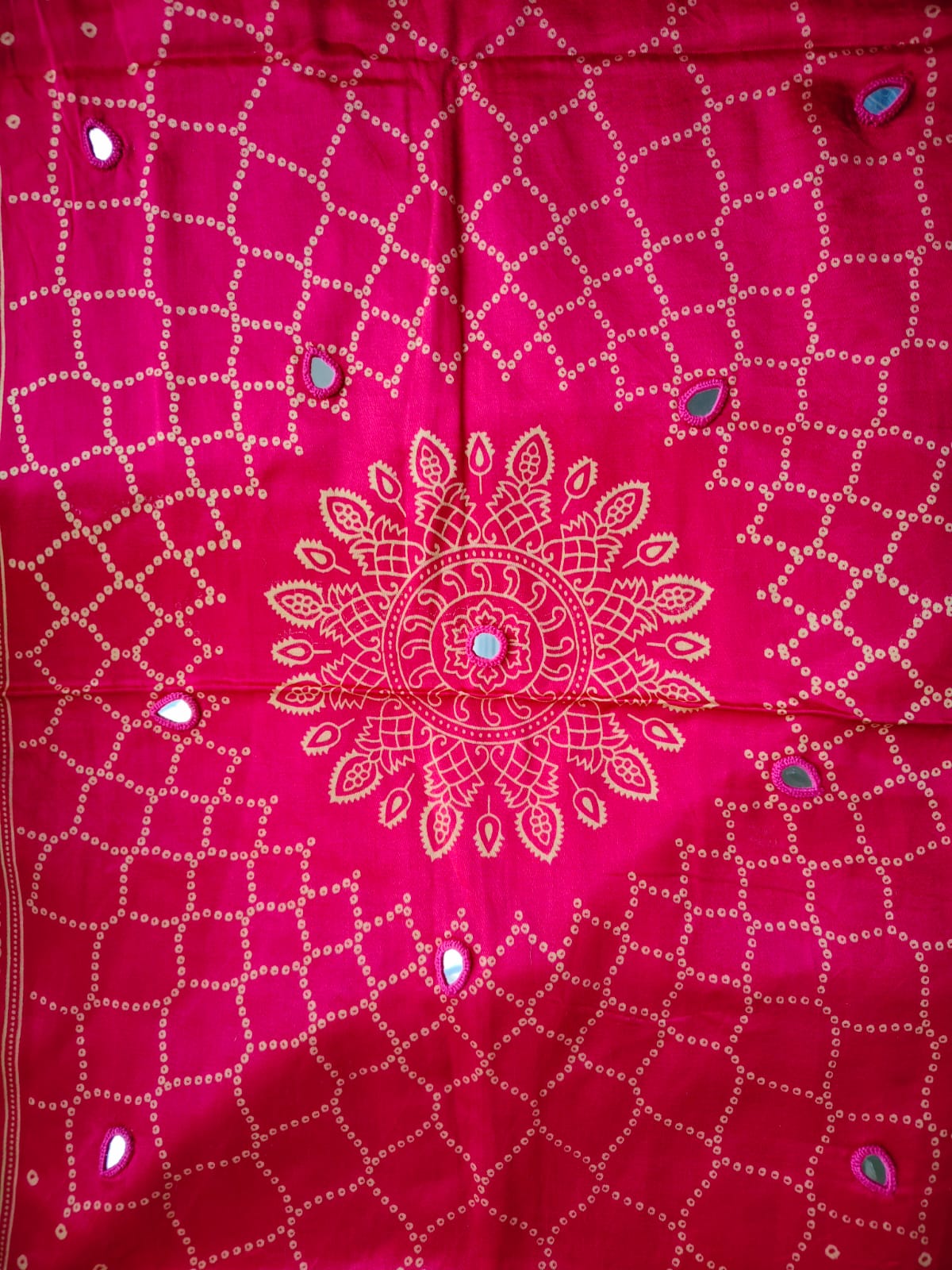 Hot Pink Mirror Work Modal Silk Stole for Women