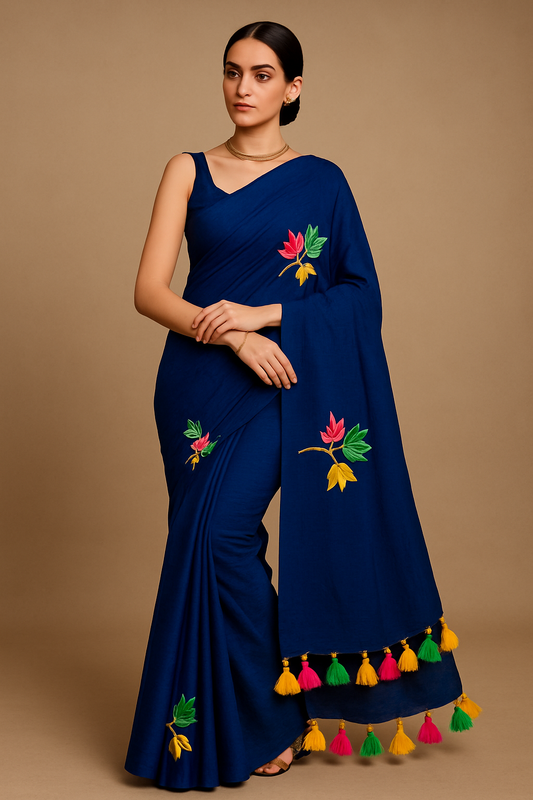 Kumudini Blue- Soft Mul Mul Cotton Saree