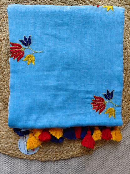 Kumudini Light Blue- Soft Mul Mul Cotton Saree