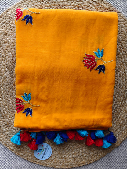 Kumudini Mango Yellow- Soft Mul Mul Cotton Saree