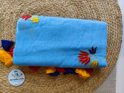 Kumudini Light Blue- Soft Mul Mul Cotton Saree