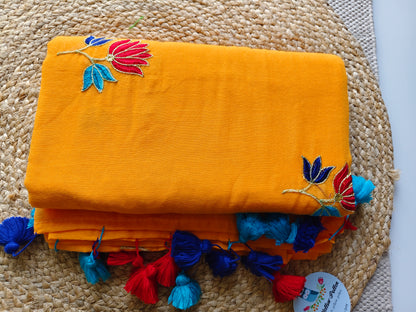 Kumudini Mango Yellow- Soft Mul Mul Cotton Saree