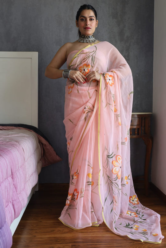 Light Pink Chiffon Saree