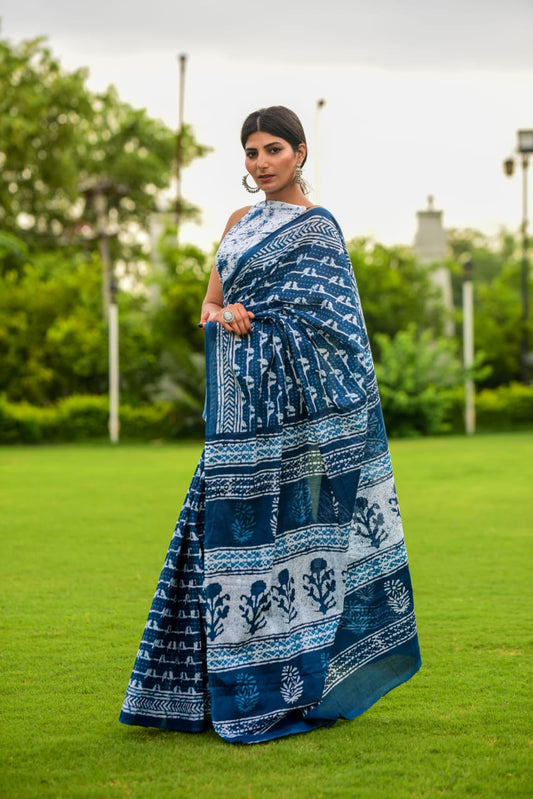 Marine- Soft Cotton Indigo  Saree