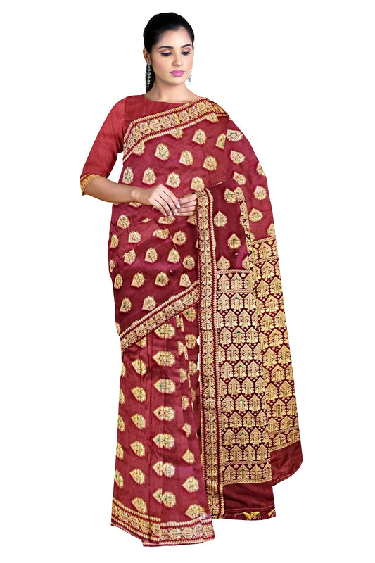 Maroon Assamese Saree