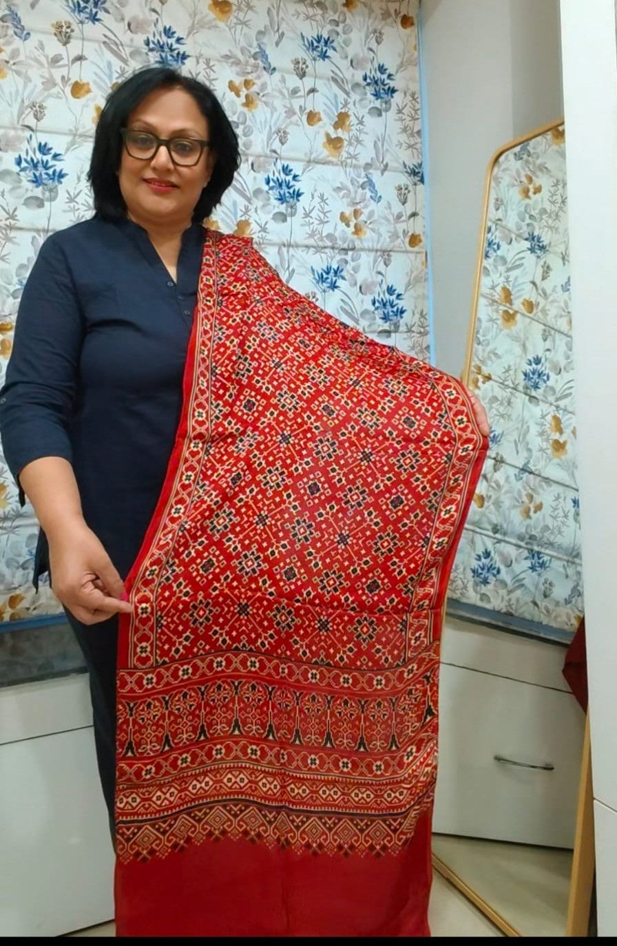 Maroon Patola Print Modal Silk Stole for Women