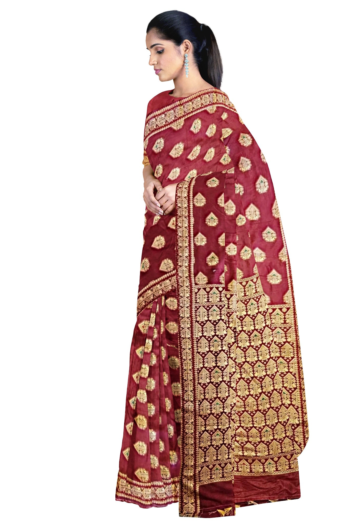 Maroon Assamese Saree