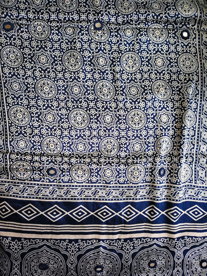 Midnight Blue Mirror Work Modal Silk Stole for Women